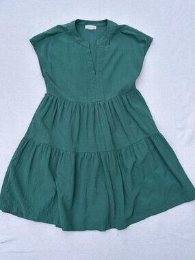 Calvin Klein Green Split Neck Tiered A-Line Dress Sz 4 Spring Summer Sun Dress